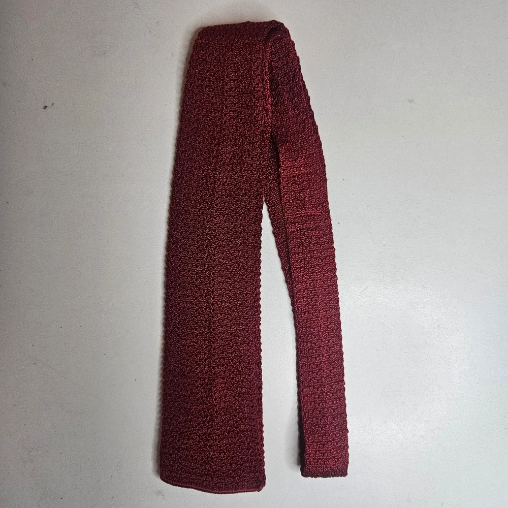Vintage Harpur Detroit Burgundy Knit Tie Square End Maroon Crochet‎ Necktie